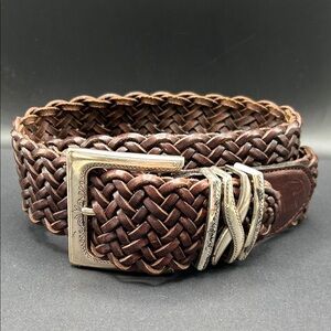 VTG Brighton Wide Braided Leather Belt with Silver Buckle 38”
